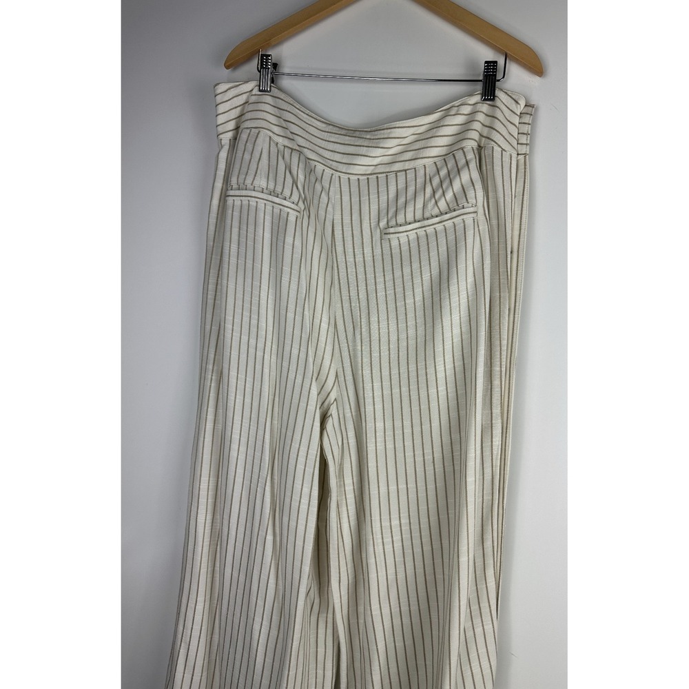 by Anthropologie Buttoned Wide Leg Pants Cream Stripe High Rise Ankle US Size 14 - Picture 12 of 13
